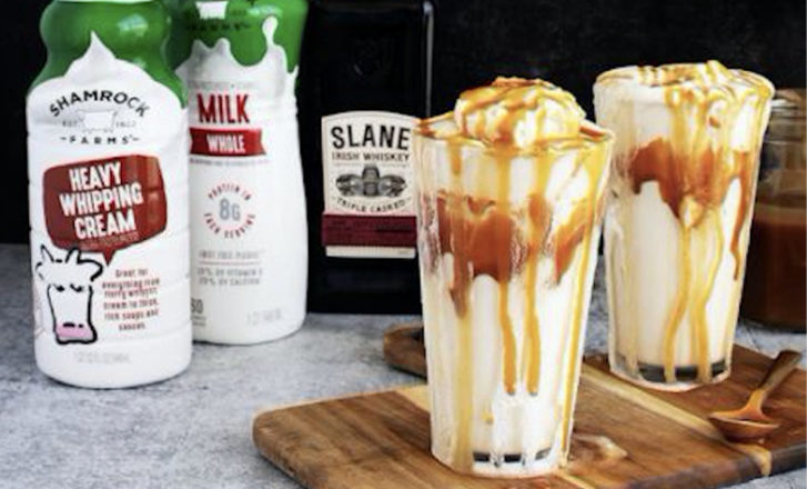Social media post showing two milkshakes and bottles of Shamrock Farms milk.