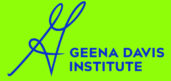 Logo with flourescent green background and the words Geena Davis Institute over it i dark blue.